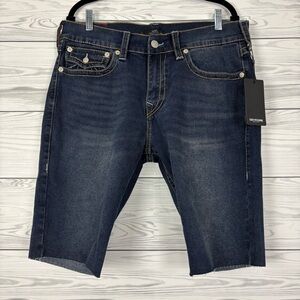 NWT TRUE RELIGION RICKY BIG T FLAP SHORT RAW HENLM DARK SULTRY WASH SHORTS 34